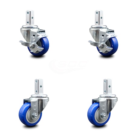 Service Caster 3 Inch Blue Polyurethane Wheel Swivel 3/4 Inch Square Stem Caster Brakes, 2PK SCC-SQ20S314-PPUB-BLUE-TLB-34-2-S-2